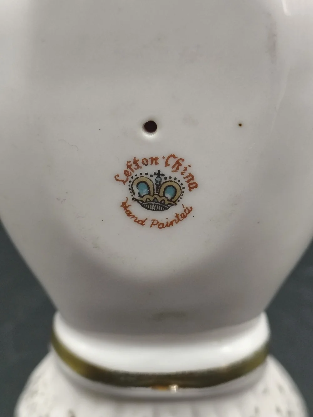 Lefton Porcelain Hand Ring Holder with Pink Rose Accent